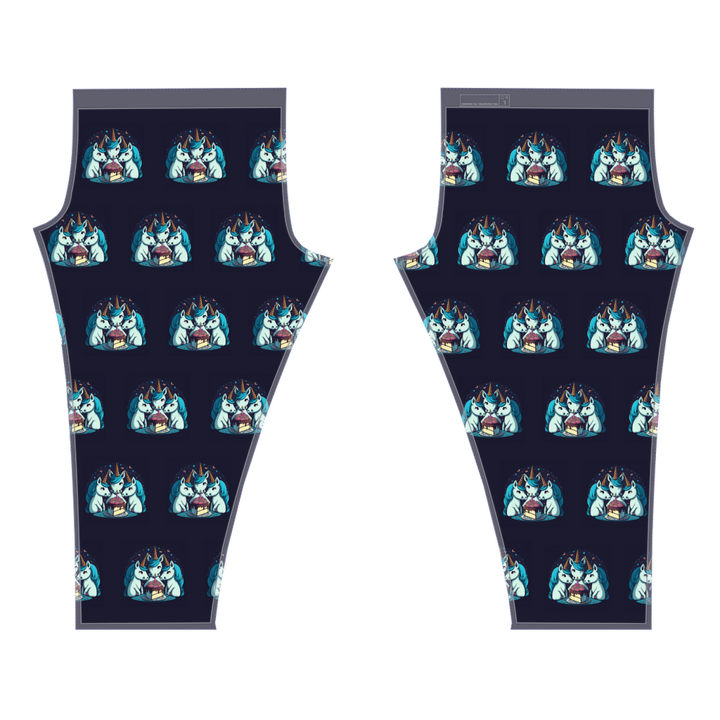 Unicorns eating cake dark blue leggings - Whaleriderz