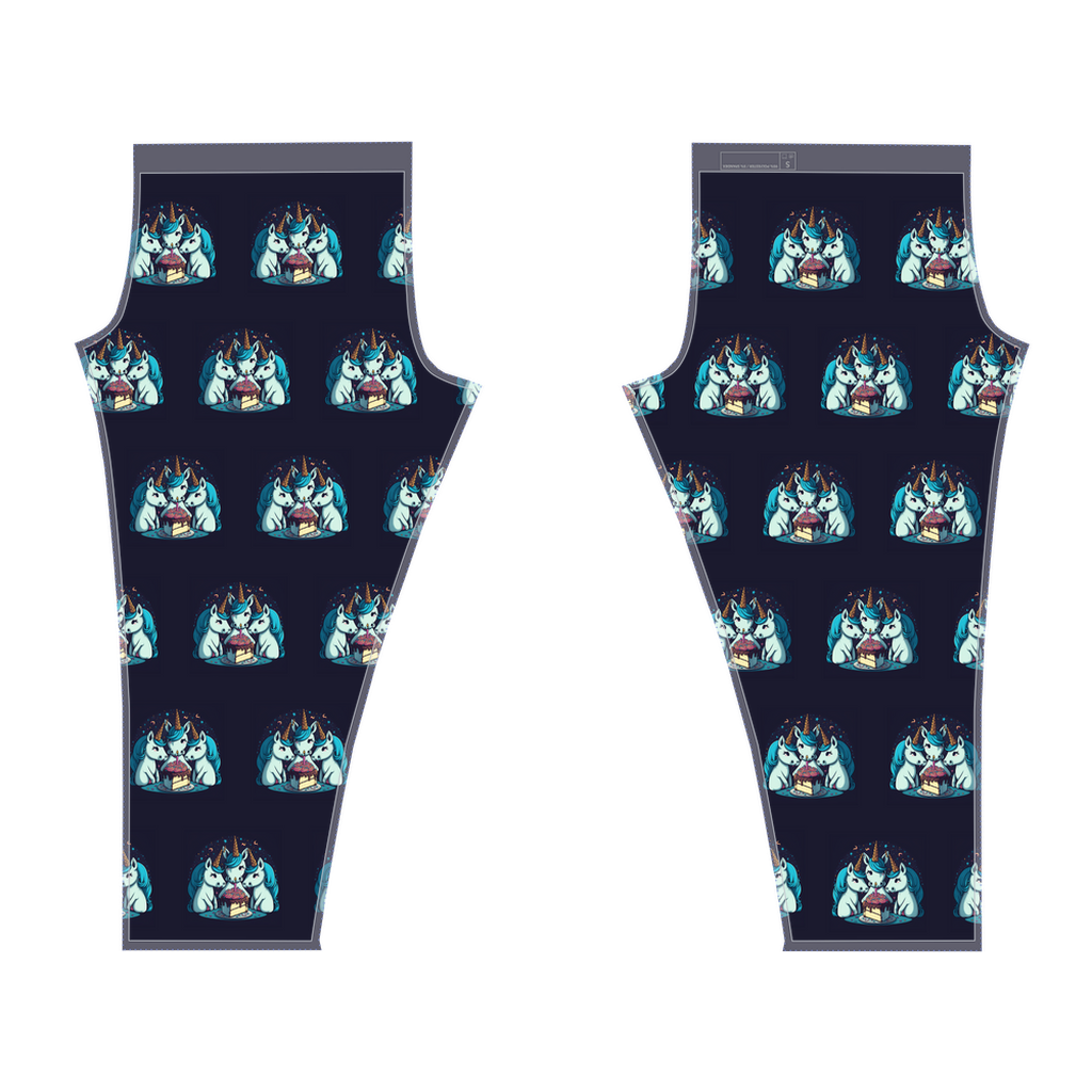 Unicorns eating cake dark blue leggings - Whaleriderz