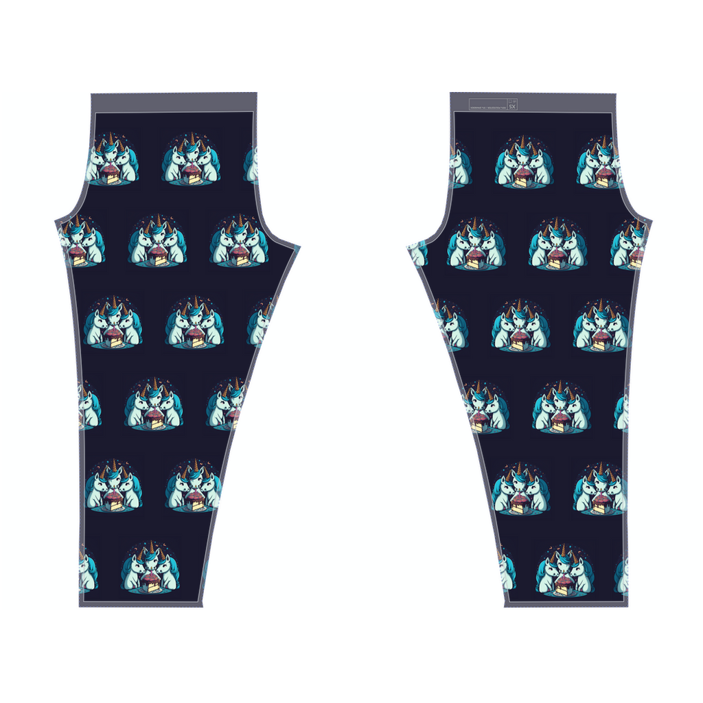 Unicorns eating cake dark blue leggings - Whaleriderz