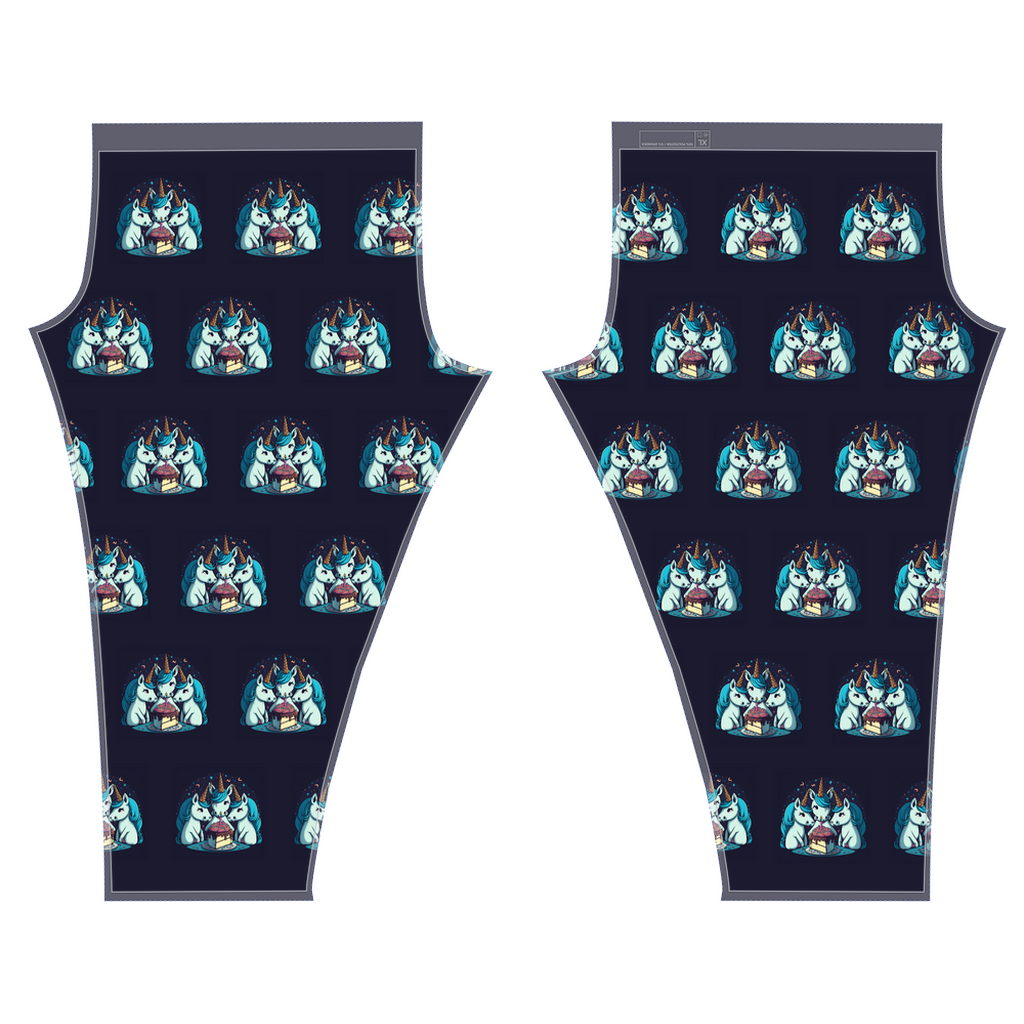 Unicorns eating cake dark blue leggings - Whaleriderz