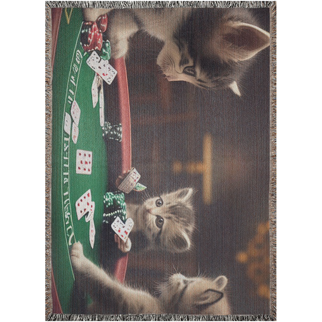 Cats playing poker woven blanket - Whaleriderz