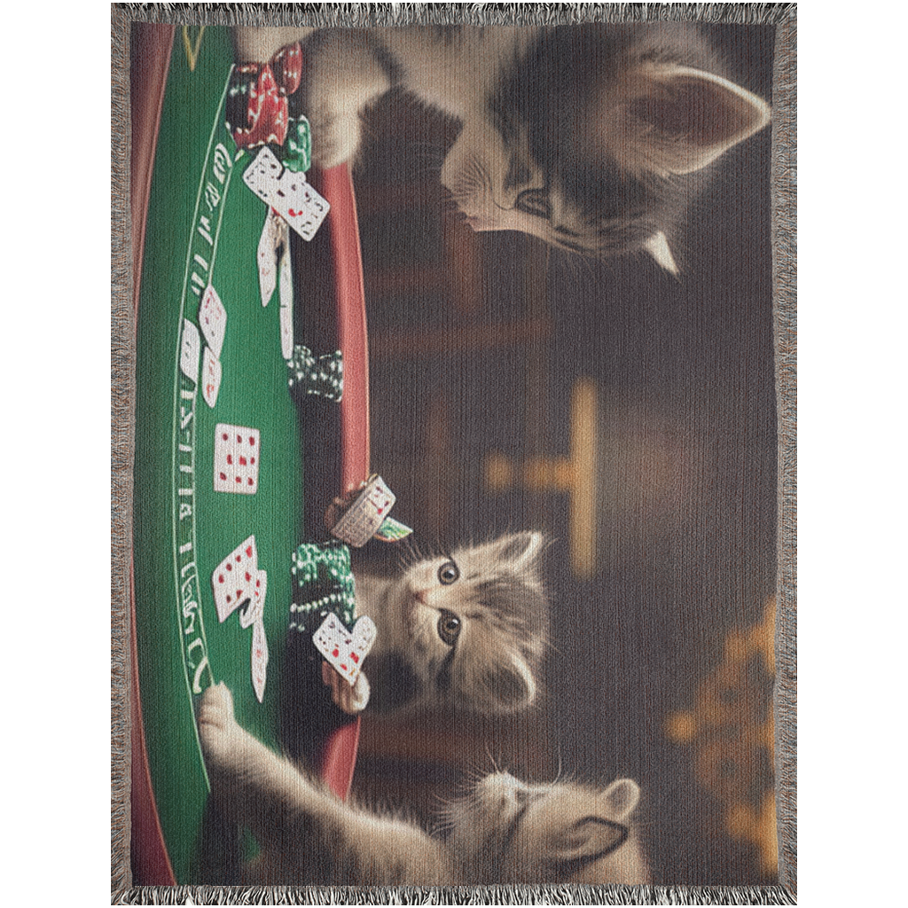 Cats playing poker woven blanket - Whaleriderz