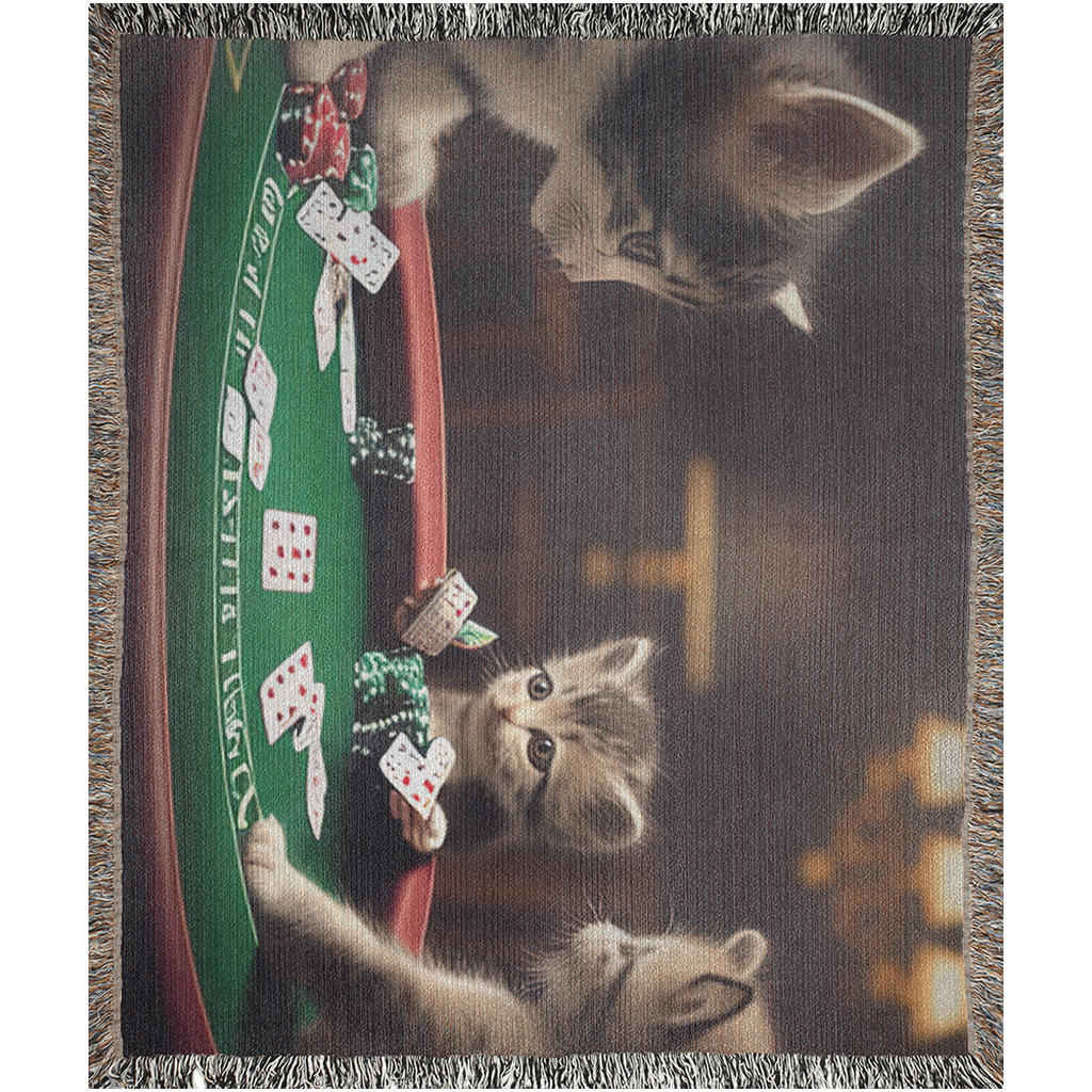 Cats playing poker woven blanket - Whaleriderz