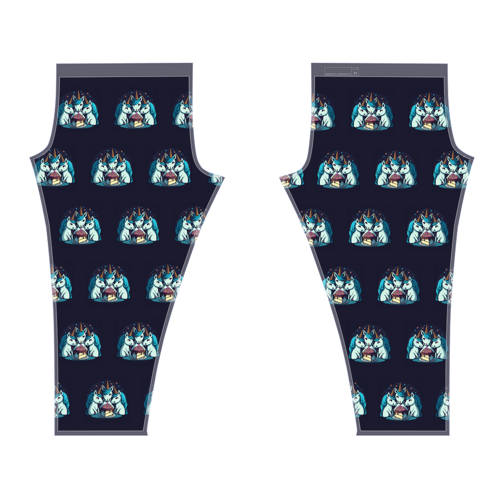 Unicorns eating cake dark blue leggings - Whaleriderz