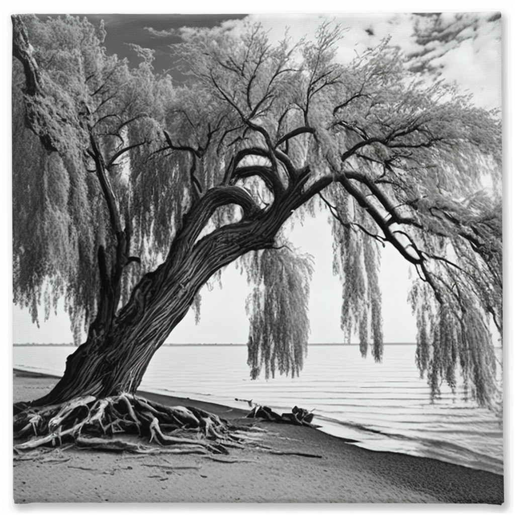 Willow tree on the beach, canvas - Whaleriderz