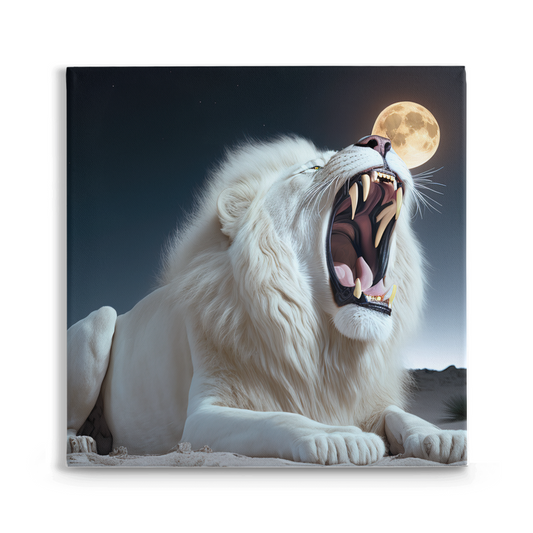 Lion roars at night on canvas - Whaleriderz